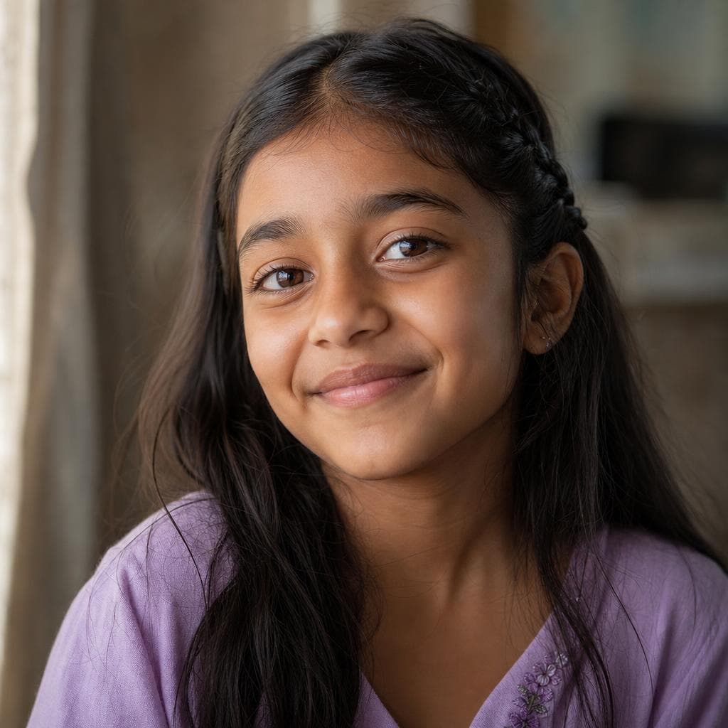 Portrait of a smiling girl around twelve